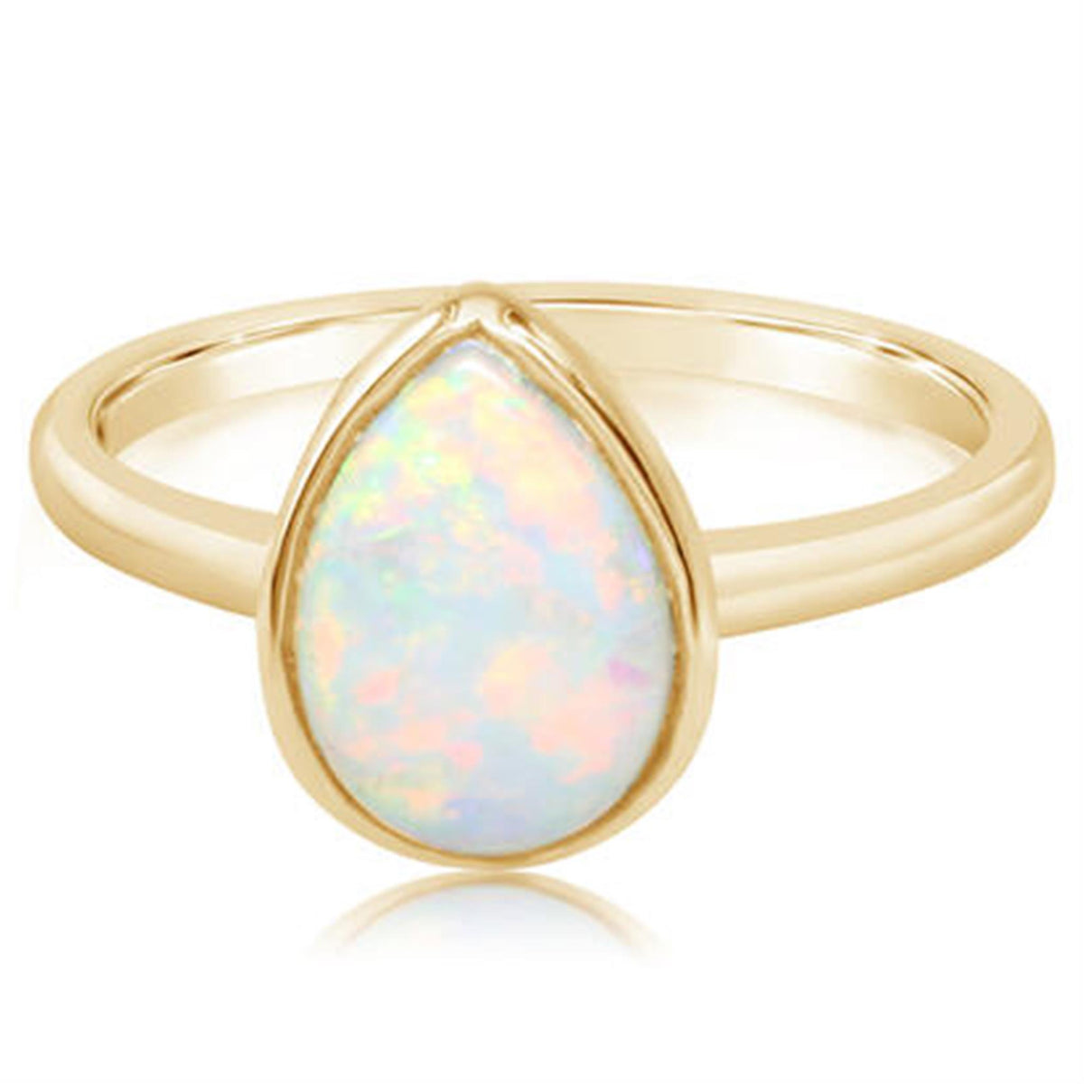 14K Yellow Gold Pear Shaped Australian Opal Bezel Set Ring