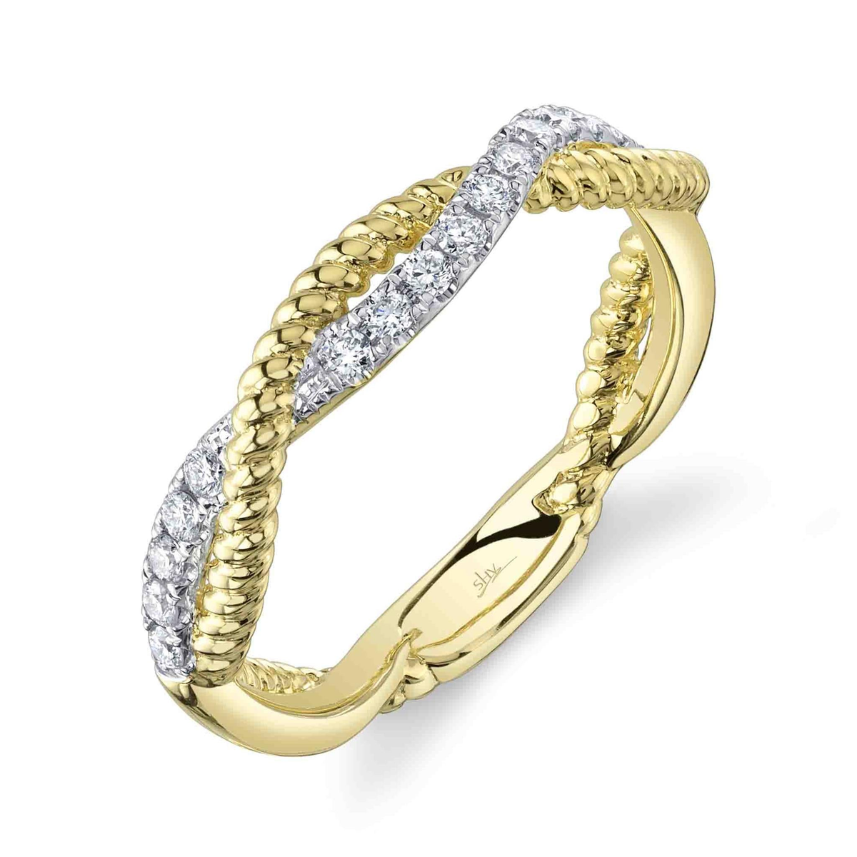 Shy Creation14Kt Yellow Gold Alternating Rope and Natural Diamond Band