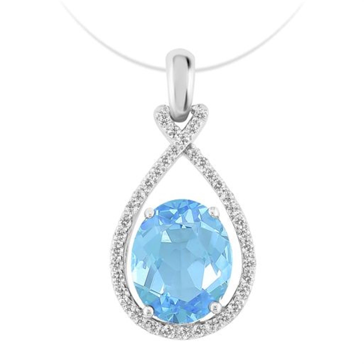 14Kt White Gold 4.39Ct Blue Topaz Diamond Necklace