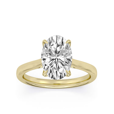 Centurion Collection 14Kt Yellow Gold Solitaire Tulip Crown Cathedral Engagement Ring with 3ct 100-Faceted Lab-Grown Oval Center Diamond