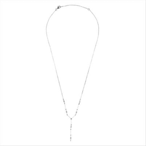 18Kt White Gold Y Necklace with Alternating Baguette and Round Stations on an 16-18" Adjustable Chain