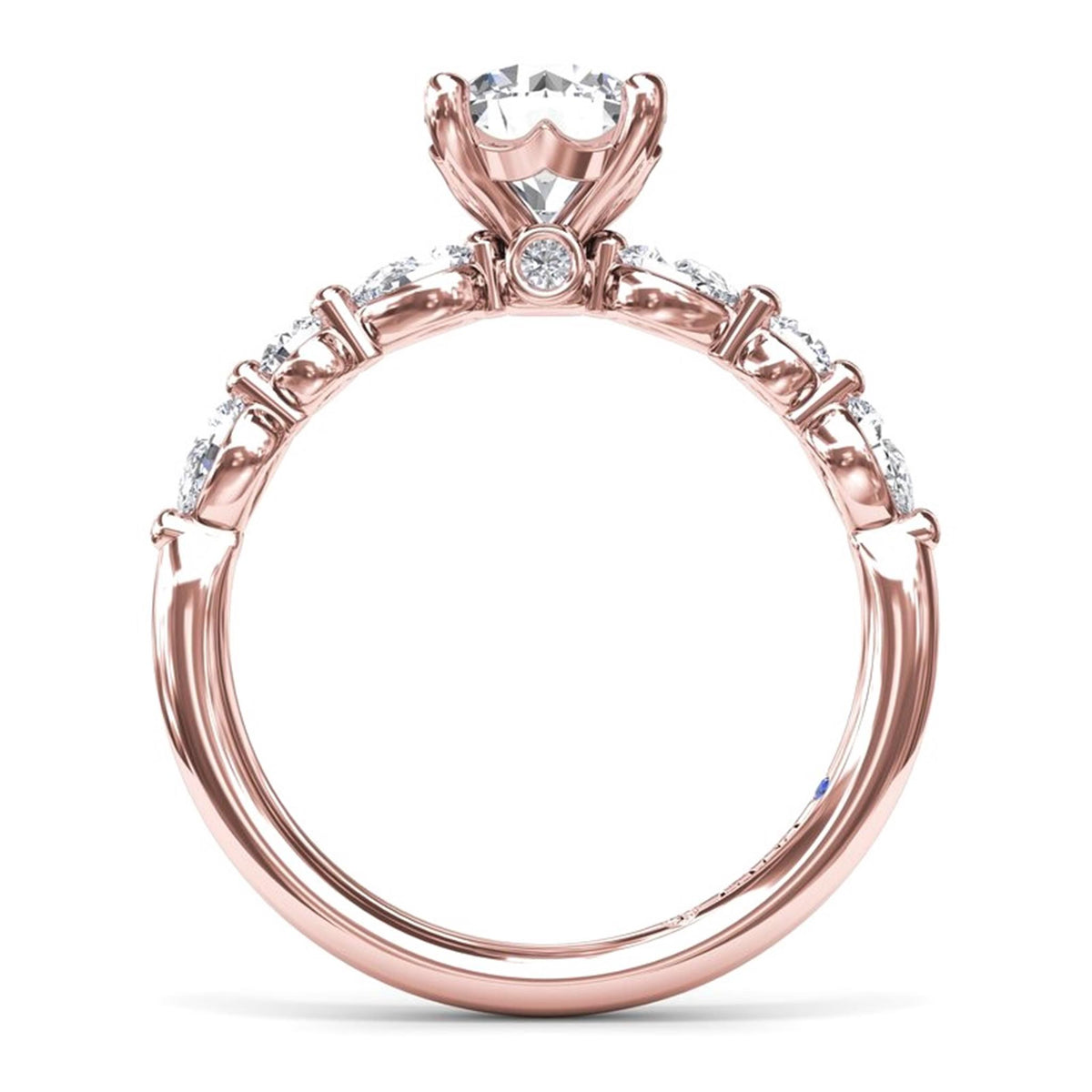 14Kt Rose & White Gold Classic Prong Engagement Ring Mounting With 0.52cttw Natural Diamonds