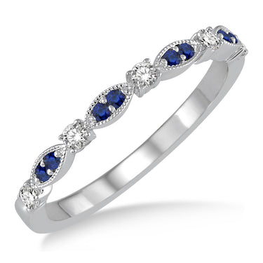 14kt White Gold Sapphire and Diamond Stacking Ring With .15cttw Diamond