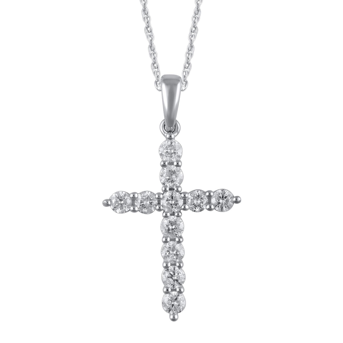14Kt White Gold Cross Pendant With 1.00cttw Lab-Grown Diamonds