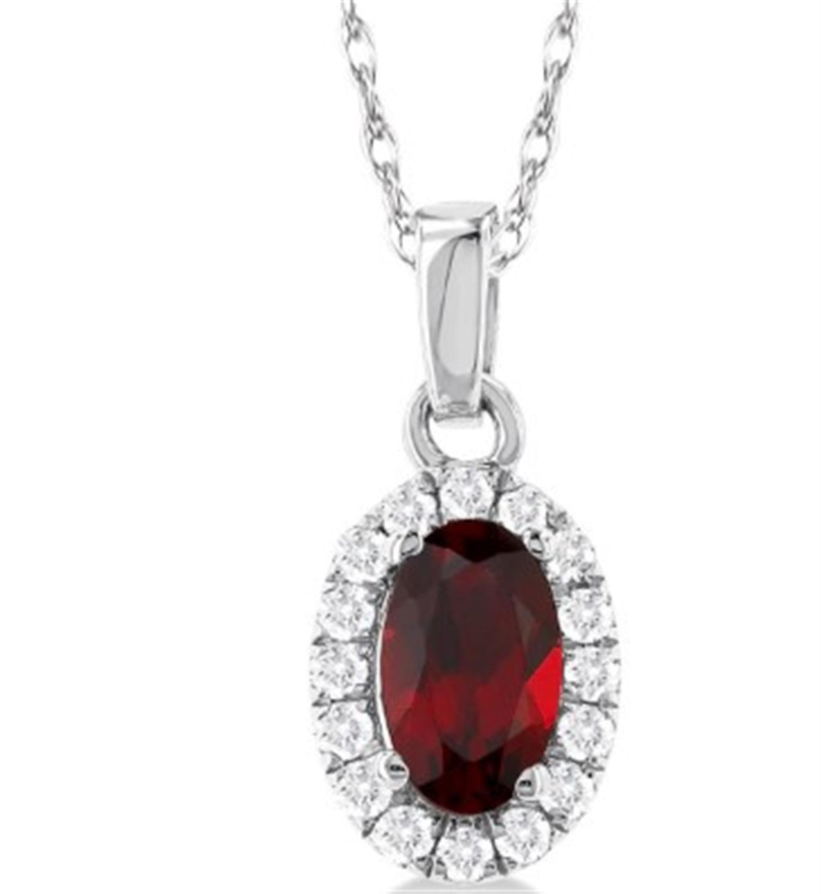 10Kt White Gold Center Of My World Halo Pendant With Garnet and Natural Diamonds
