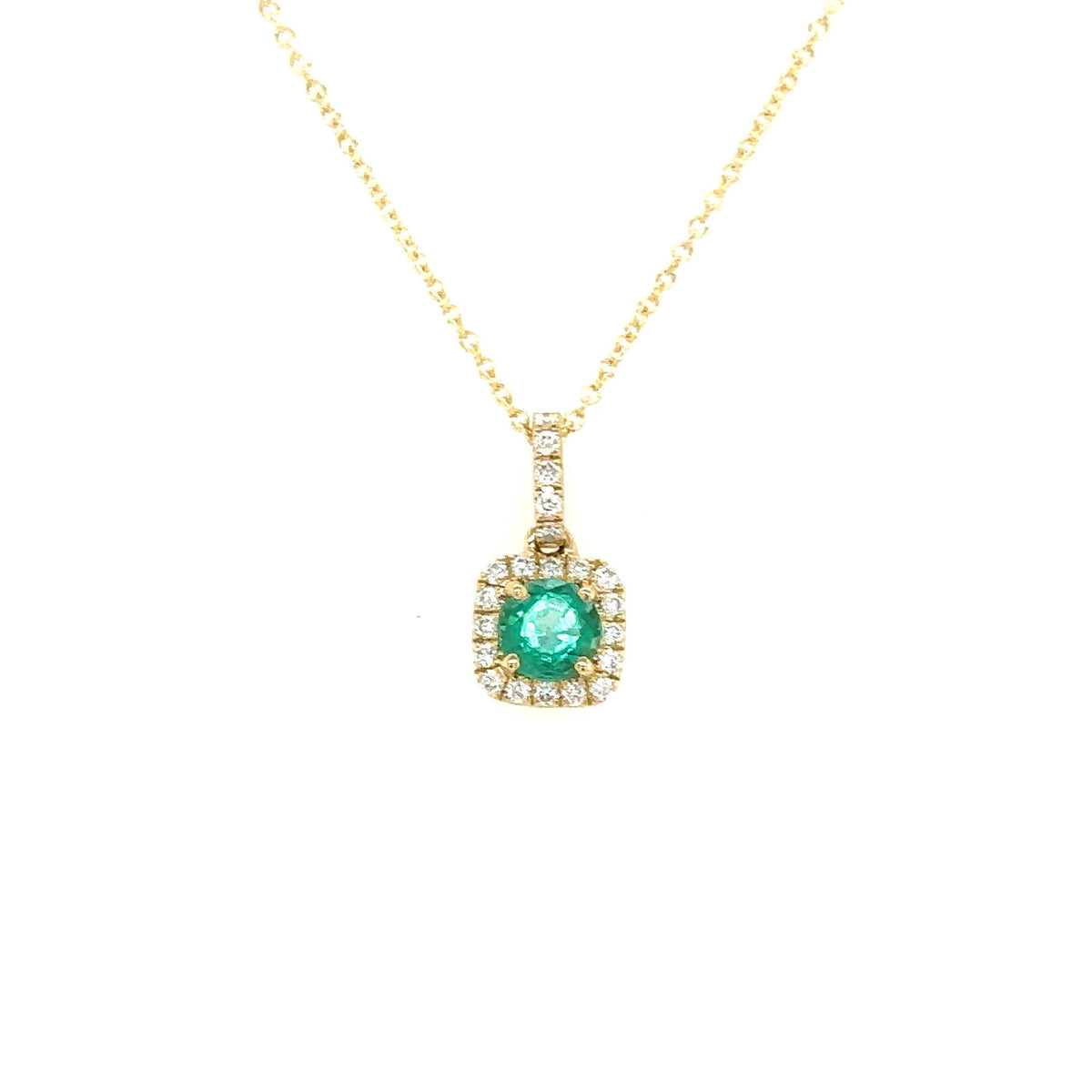14Kt Yellow Gold Halo Gemstone Pendant With 0.47ct Emerald