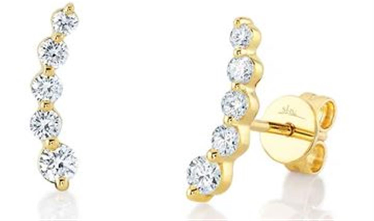 Shy Creation 14Kt Yellow Gold Diamond Ear Climber Studs