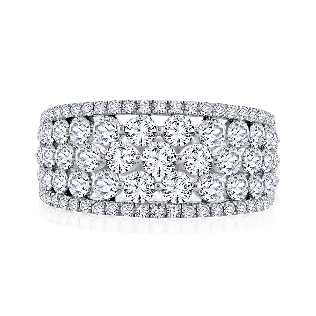 Fire & Ice 18Kt White Gold Classic 5-Row Fashion Natural Diamond Ring