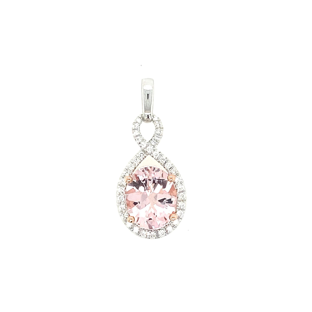 14Kt White  Rose Gold 2.47Ct Morganite Diamond Pendant