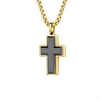 Italgem Stainless Steel Black Cross inYellow Gold Overlay