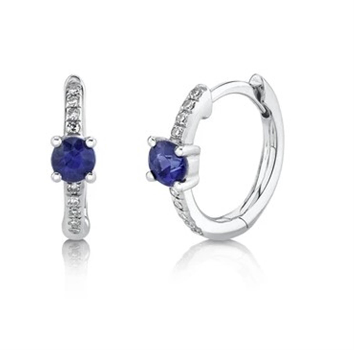 14Kt White Gold Round Hoop Earrings Gemstone Earrings With 0.33ct Sapphires