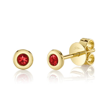 Shy Creation 14Kt Yellow Gold Earrings with 2=.10cttw Bezel Set Rubies