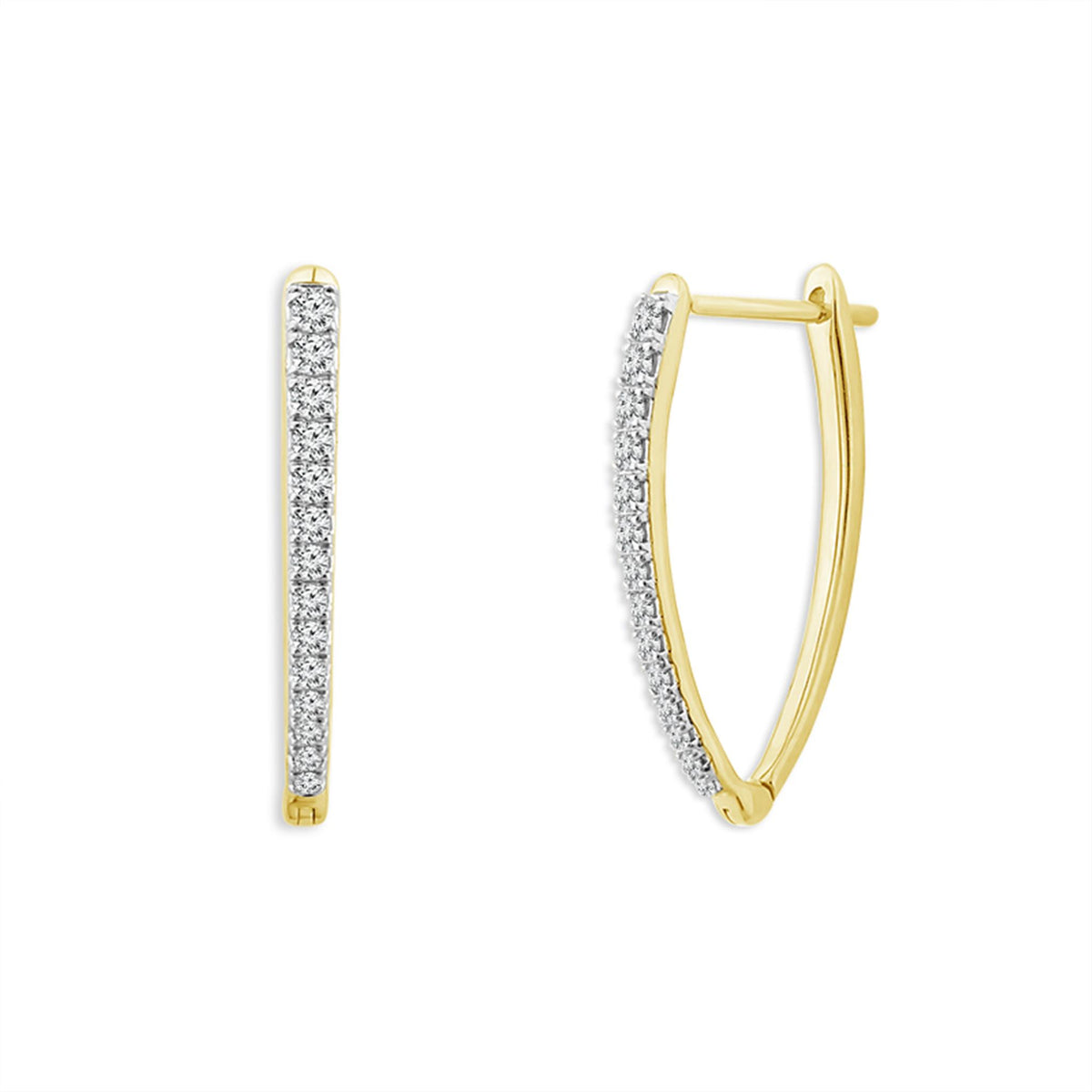 10Kt Yellow Gold Navette Hoop Earrings  With .30cttw Natural Diamonds