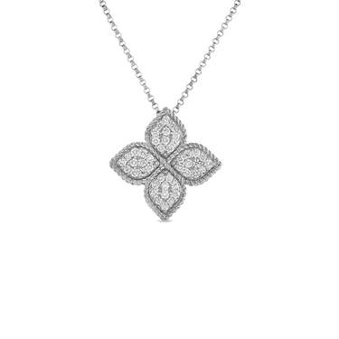 Roberto Coin 18Kt White Gold Princess 0.45cttw Round Natural Diamond Flower Pendant