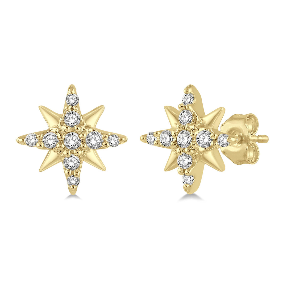 Lasker Petites-10Kt Yellow Gold Star Earrings with 0.10cttw Natural Diamonds