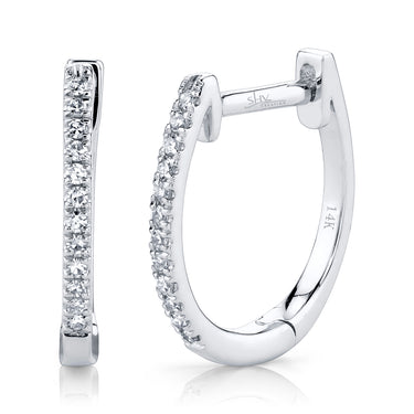 Shy Creation 14K White Gold 12.5mm Everyday Diamond Hoop Earrings with .08cttw (H Color -  SI1 Clarity) with Hinged Secured Back