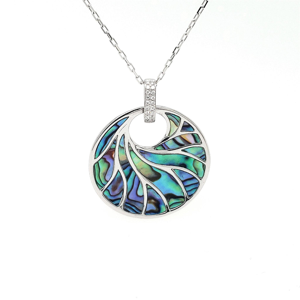 Frederic Sage 14Kt White Gold Round Venus Pendant With Abalone Inlay