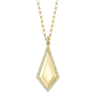 Shy Creation 14Kt Yellow Gold Geo Cut Necklace on an 18' Adjustable Paperclip Chain with a Lobster Clasp and .13cttw Natural Diamond Accents