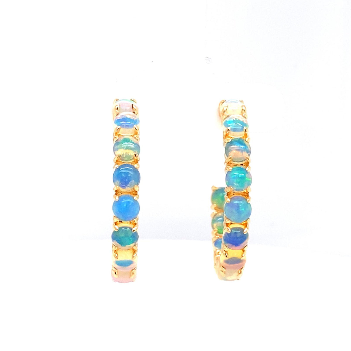 14Kt Yellow Gold Oval Hoop Earrings with Ethiopian Opals