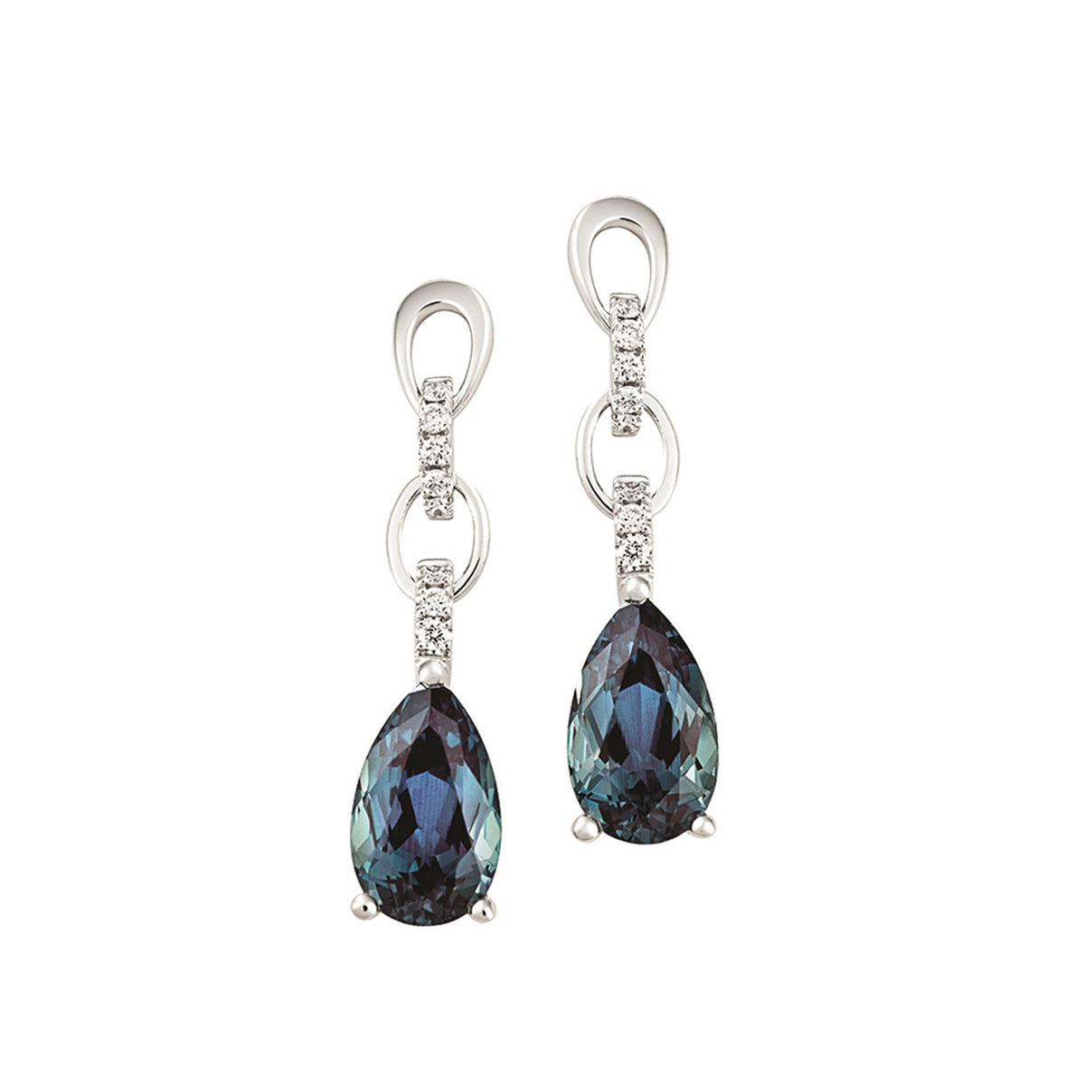 14Kt White Gold Dangle Earrings With 3.73ct Chatham Lab Created Alexandrite
