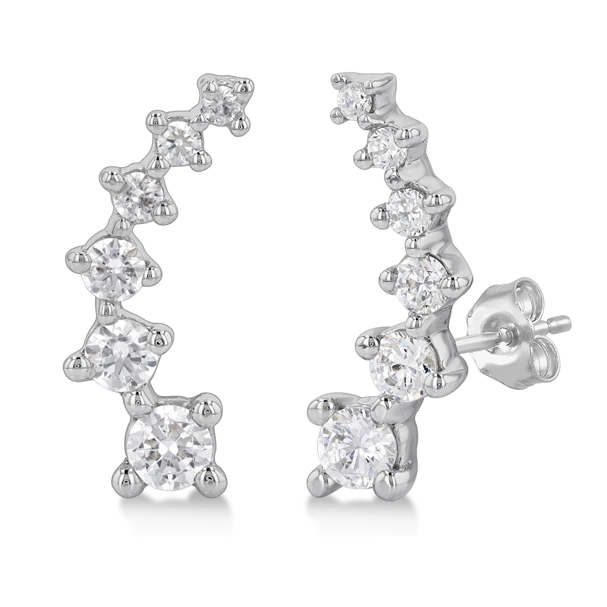 14Kt White Gold Climber Earrings with 14 .50cttw Natural Diamonds Color: I-J Clarity: SI2-I1