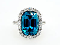 Distinctive Gem!! 18Kt White Gold Halo Ring With  9.93ct Blue Zircon