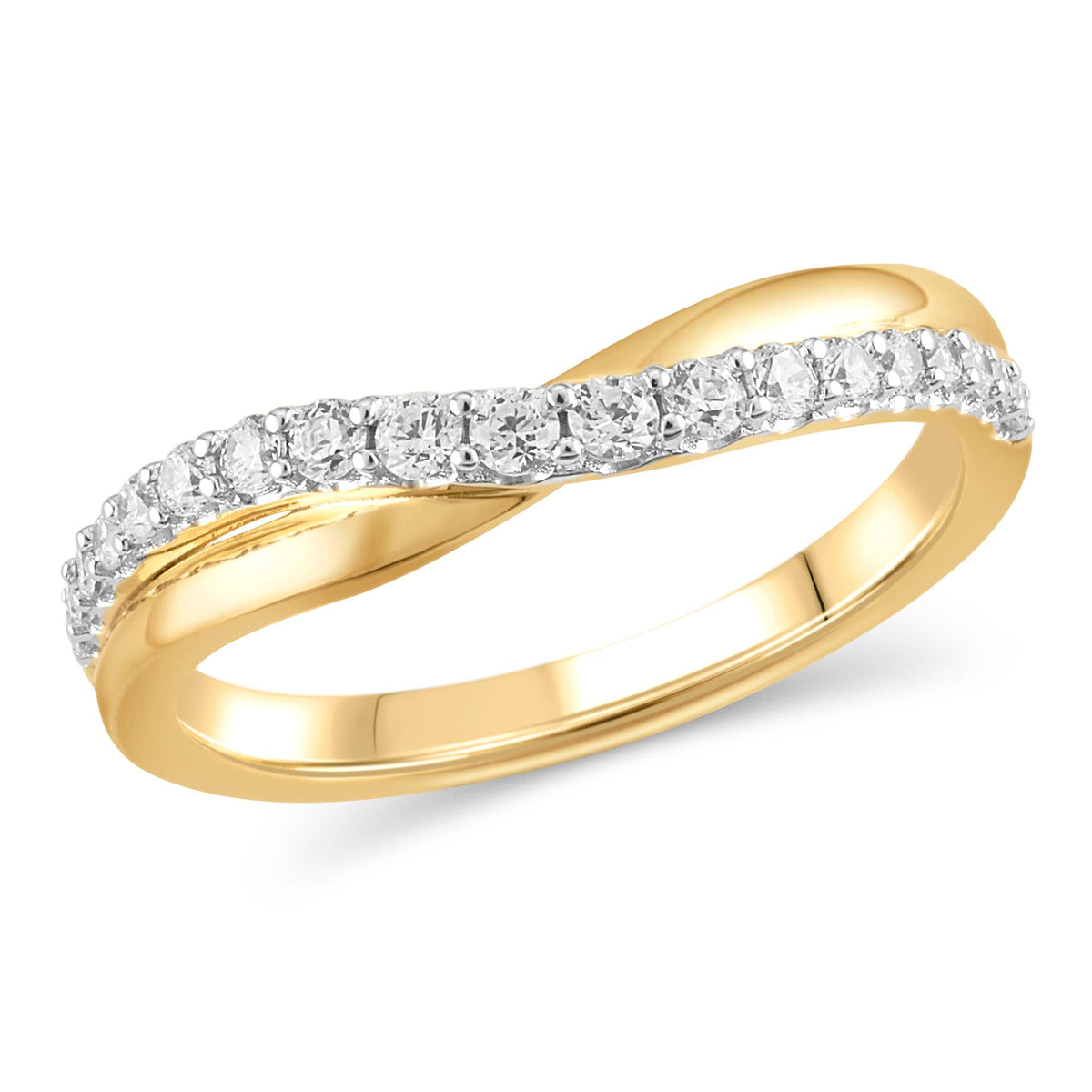 14Kt Yellow Gold Curved Wedding Ring With 0.33cttw Natural Diamonds