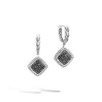 John Hardy Silver Carved Chain Drop Earrings with Black Spinel  Treated Black Sapphire Pavé