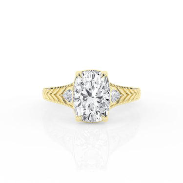 Lasker Big Rocks 14Kt Yellow Gold Engraved Vintage-Inspired Ring With 3.08ct Elongated Cushion  Lab-Grown Diamond