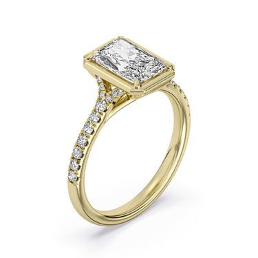 Centurion Collection 14Kt Yellow Gold Split-Shank Faux Bezel Engagement Ring with 2ct 100-Faceted Lab-Grown Radiant Center Diamond and 0.27cttw Accent Diamonds