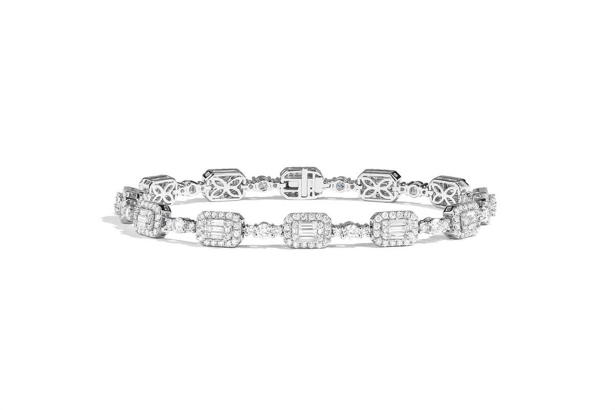 Lasker Couture 18Kt White Gold Tennis Bracelet with 2.58cttw Natural Fushion Set Baguettes and Round Diamonds