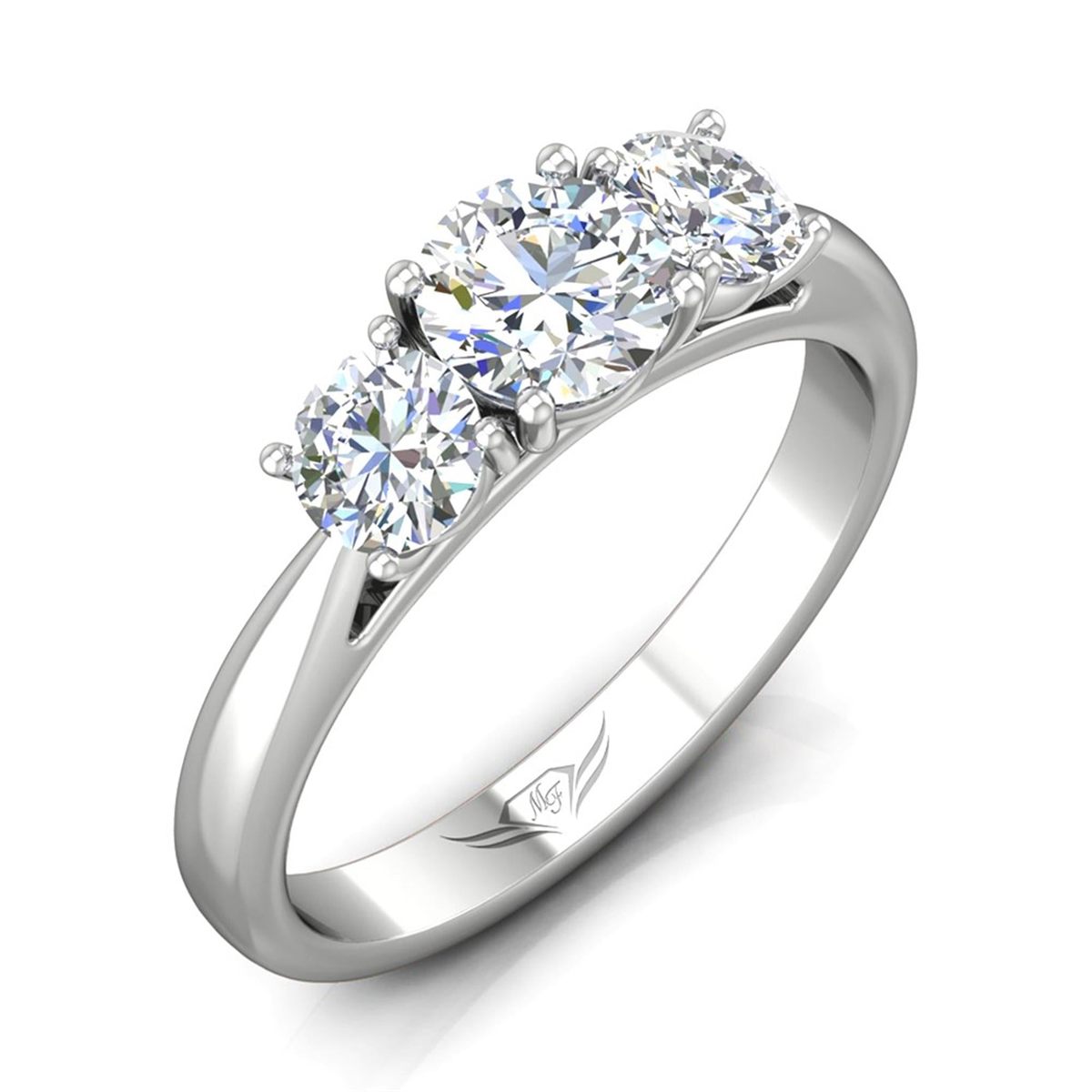 18Kt White Gold Three-Stone 1.34cttw Natural Diamond Engagement Ring