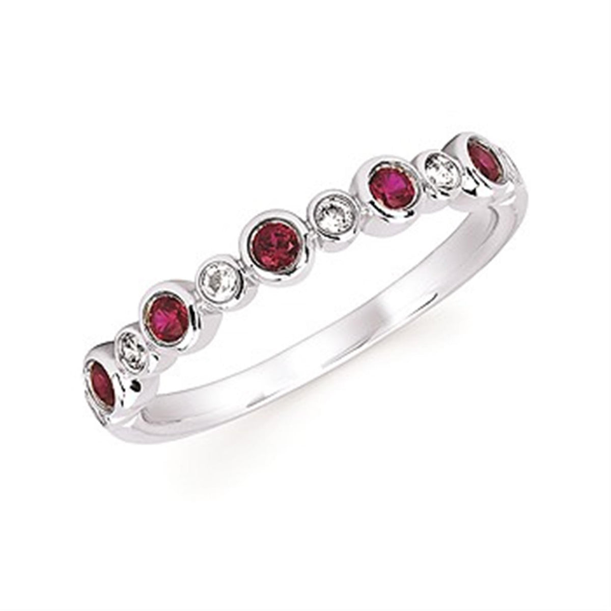 14Kt White Gold Stackable Gemstone Ring With Created Ruby