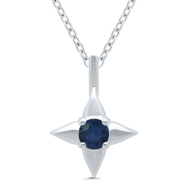Star of Hope Sterling Silver September Birthstone Pendant with 3mm Round Blue Sapphire on 18" Chain