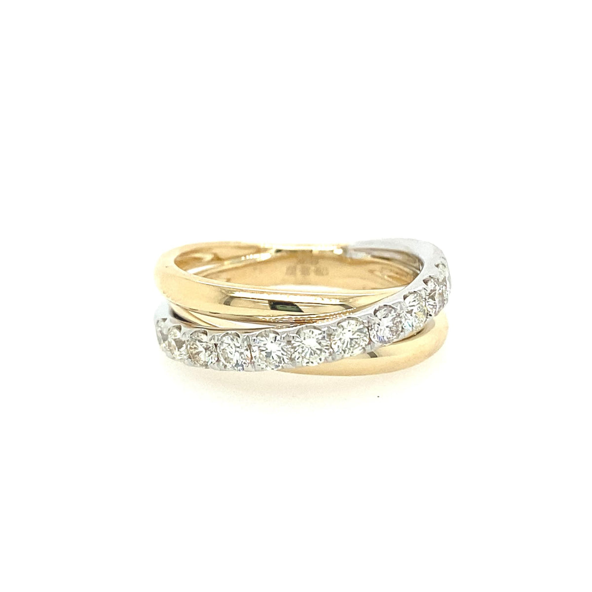 14Kt Yellow Gold Crossover Ring With 0.87cttw Natural Diamonds