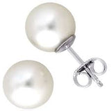 Cultured pearl stud earrings in white gold settings with secure post backs.