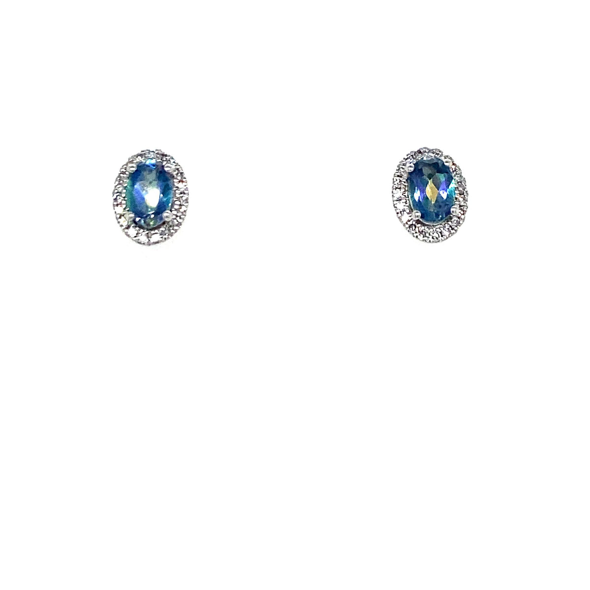 10Kt White Gold Halo Earrings Gemstone Earrings With Topazes