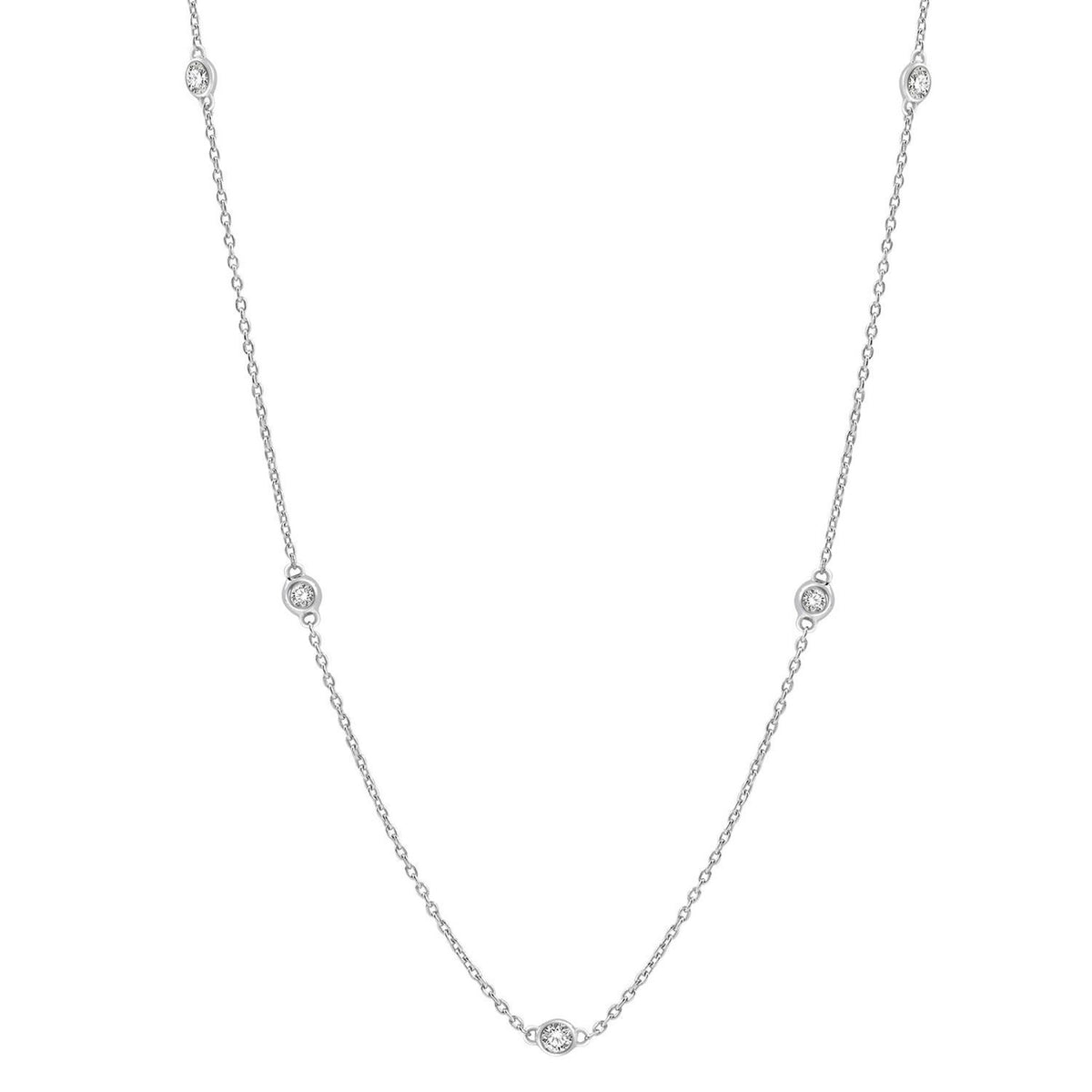 14Kt White Gold Milestone Station Necklace With .25cttw Natural Diamonds