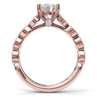 14Kt Rose Gold Vintage Inspired Engagement Ring Mounting With 0.20cttw Natural Diamonds