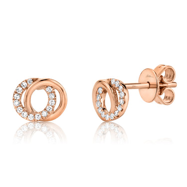 Shy Creation 14K Rose Gold 'You and Me' Intersecting Circle 0.09ctw Diamond Stud Earrings