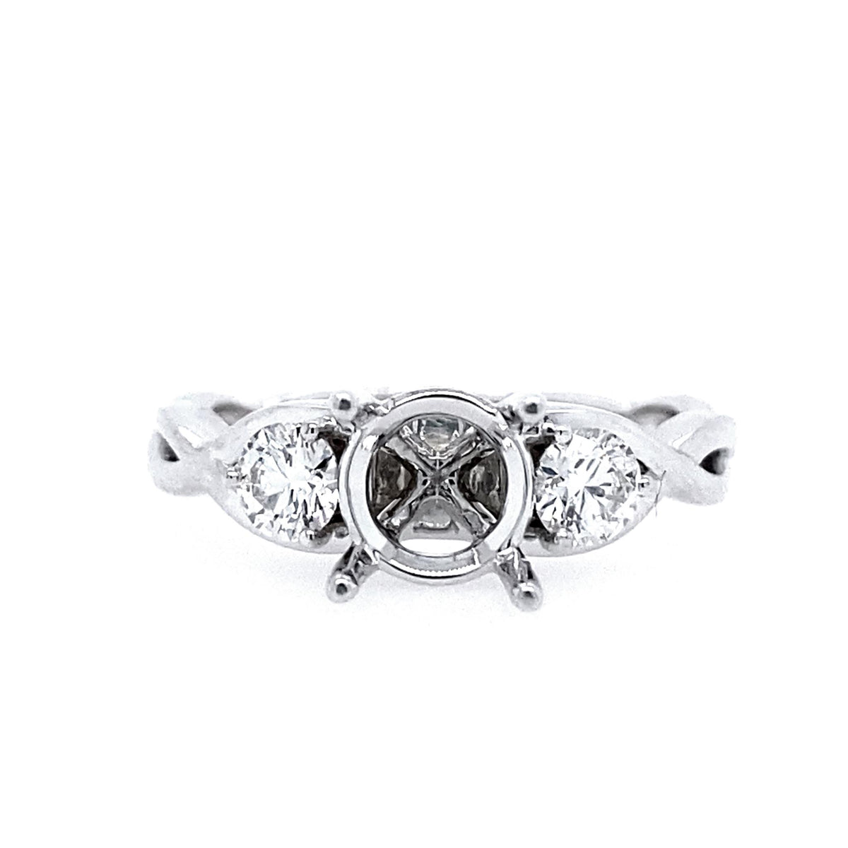 14Kt White Gold Free-Form Engagement Ring Mounting With 0.46cttw Natural Diamonds