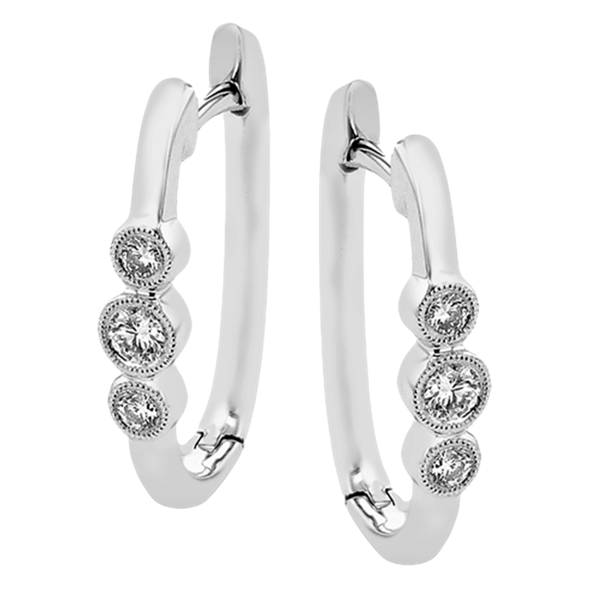 Simon G 18Kt White Gold 19mm Oval Hoop Earrings with 0.20cttw Natural Diamonds