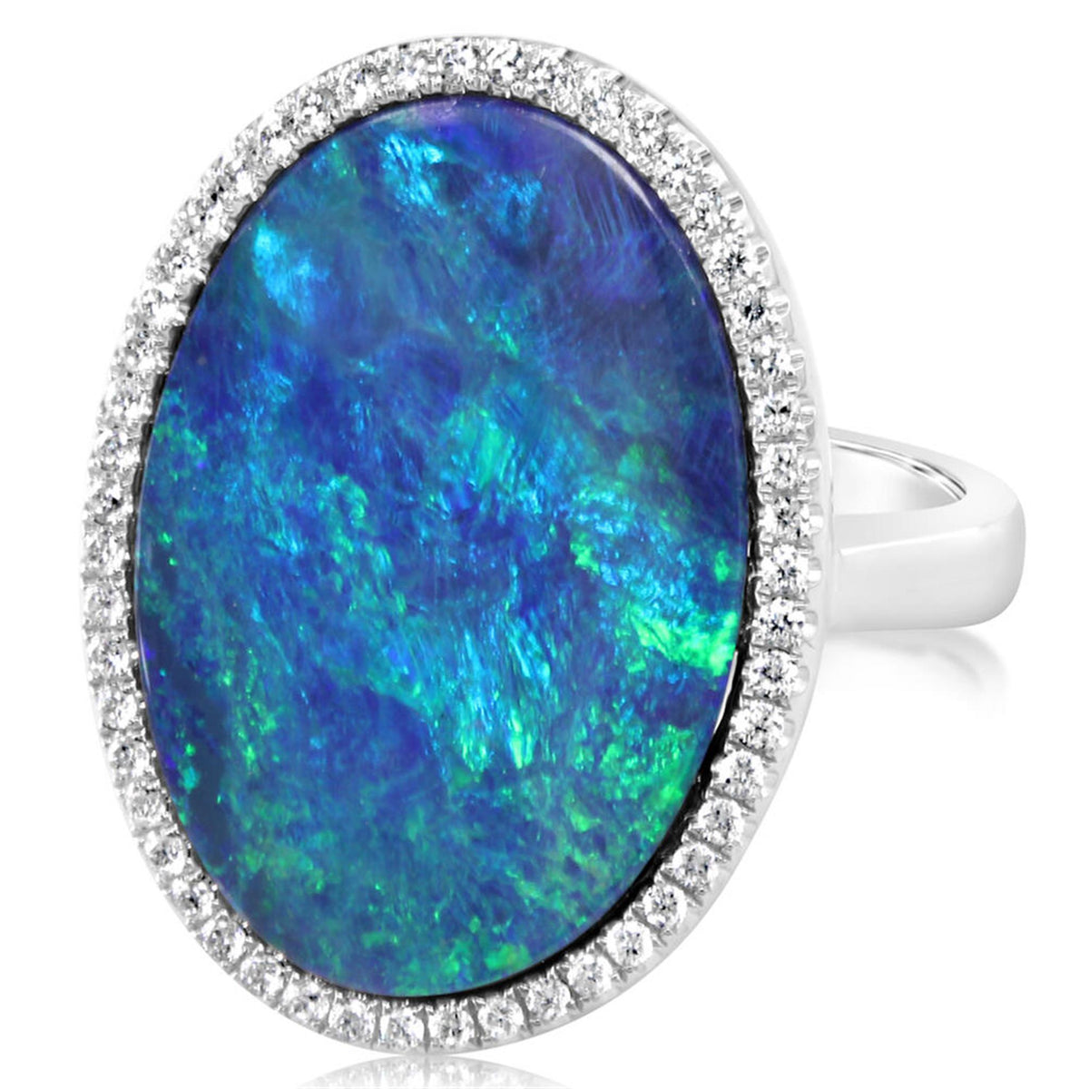 14Kt White Gold Halo Ring With 8.62ct Australian Opal