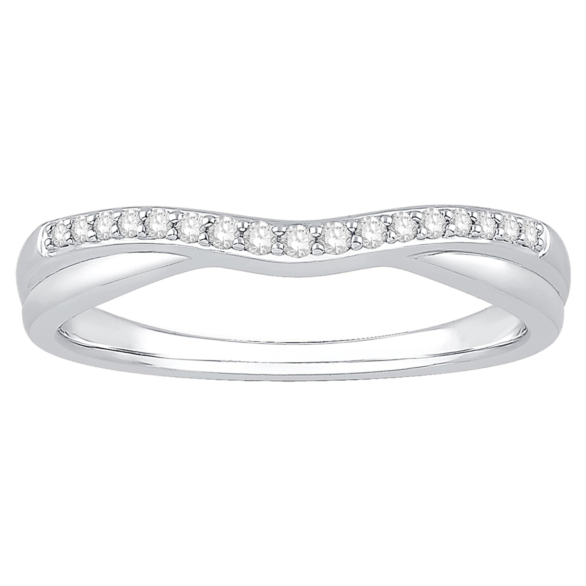 14Kt White Gold Curved Wedding Ring With 0.10cttw Natural Diamonds