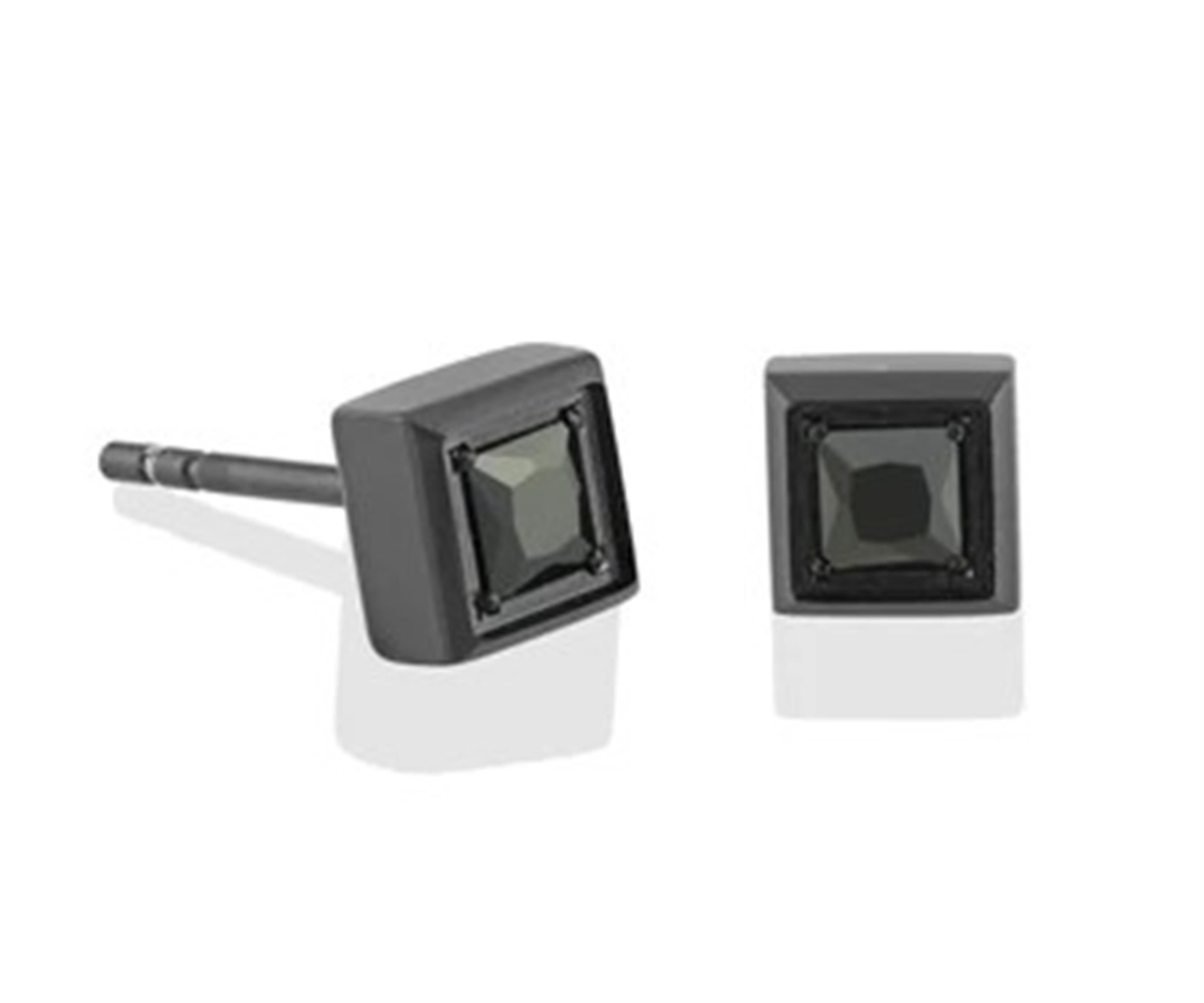 Italgem Steel Square Stud Earrings With Black Finish  Cubic Zirconia