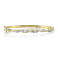 Shy Creation 14Kt Yellow Gold Bangle Bracelet with Alternating Rope and Natural Diamonds