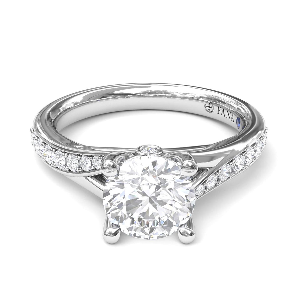 14Kt White Gold Split Shank Engagement Ring Mounting With 0.25cttw Natural Diamonds
