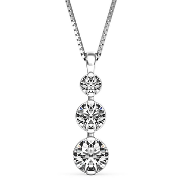 Past, Present, Future 3-Stone Pendant in 14Kt White Gold with 3.25cttw Round Natural Diamonds (I Color - SI2 Clarity) on 18" Box Chain