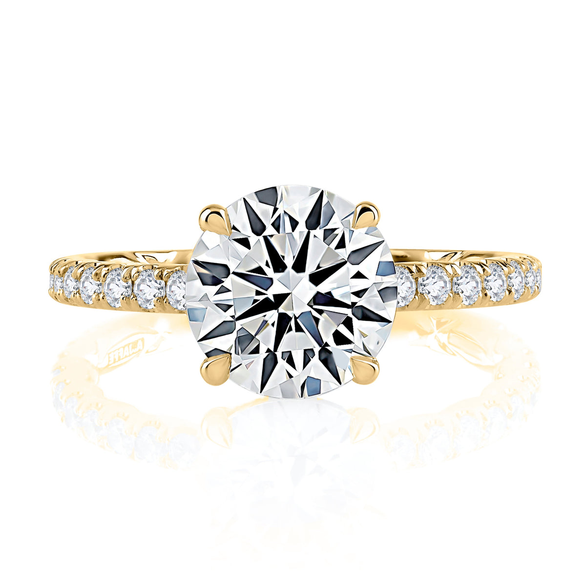 A. Jaffe Round Diamond Hidden Halo Pave Basket Engagement Ring in 14K Yellow Gold