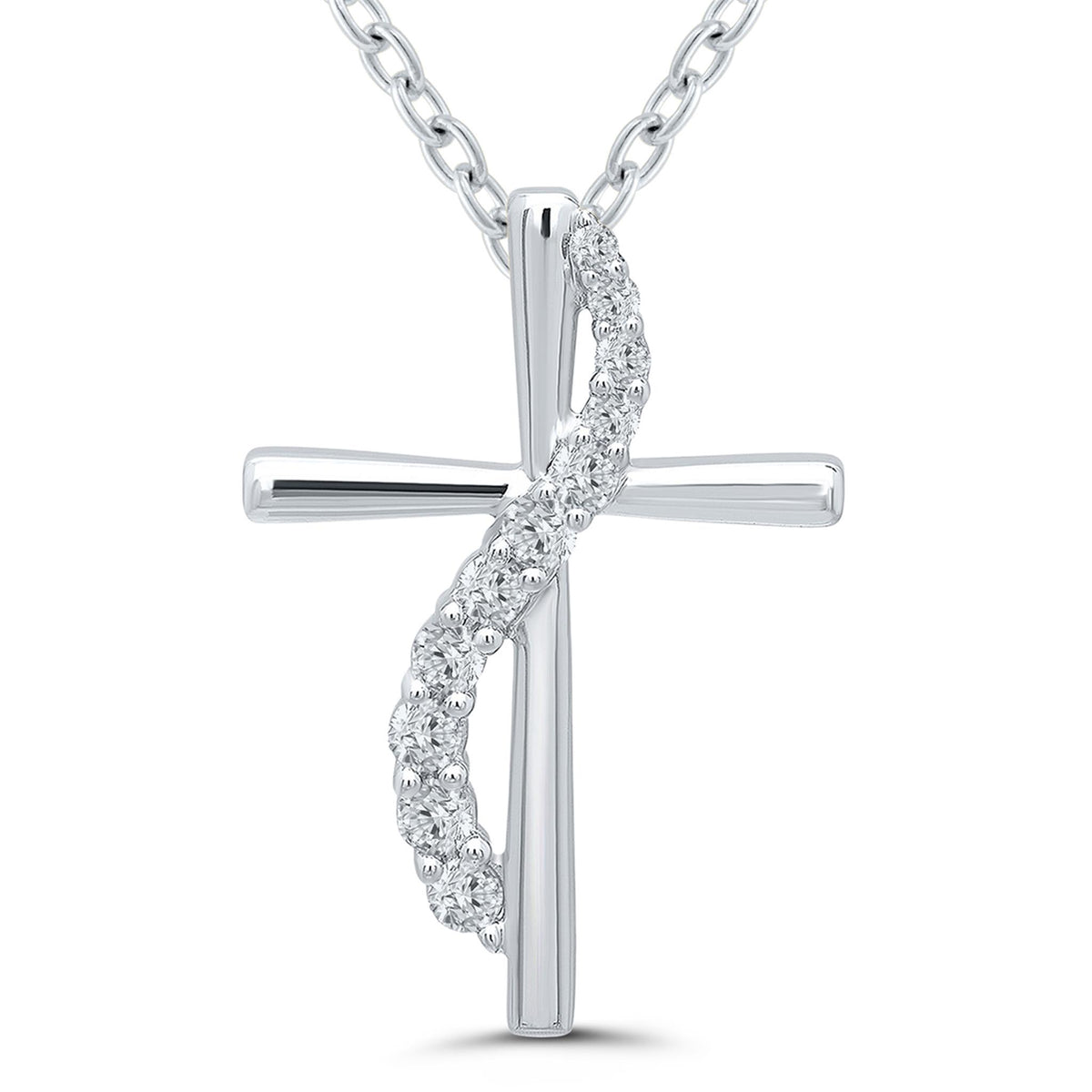 Sterling Silver Cross Pendant With .10cttw Natural Diamonds
